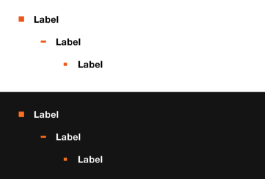 A bullet list component in light and dark modes with Orange theme