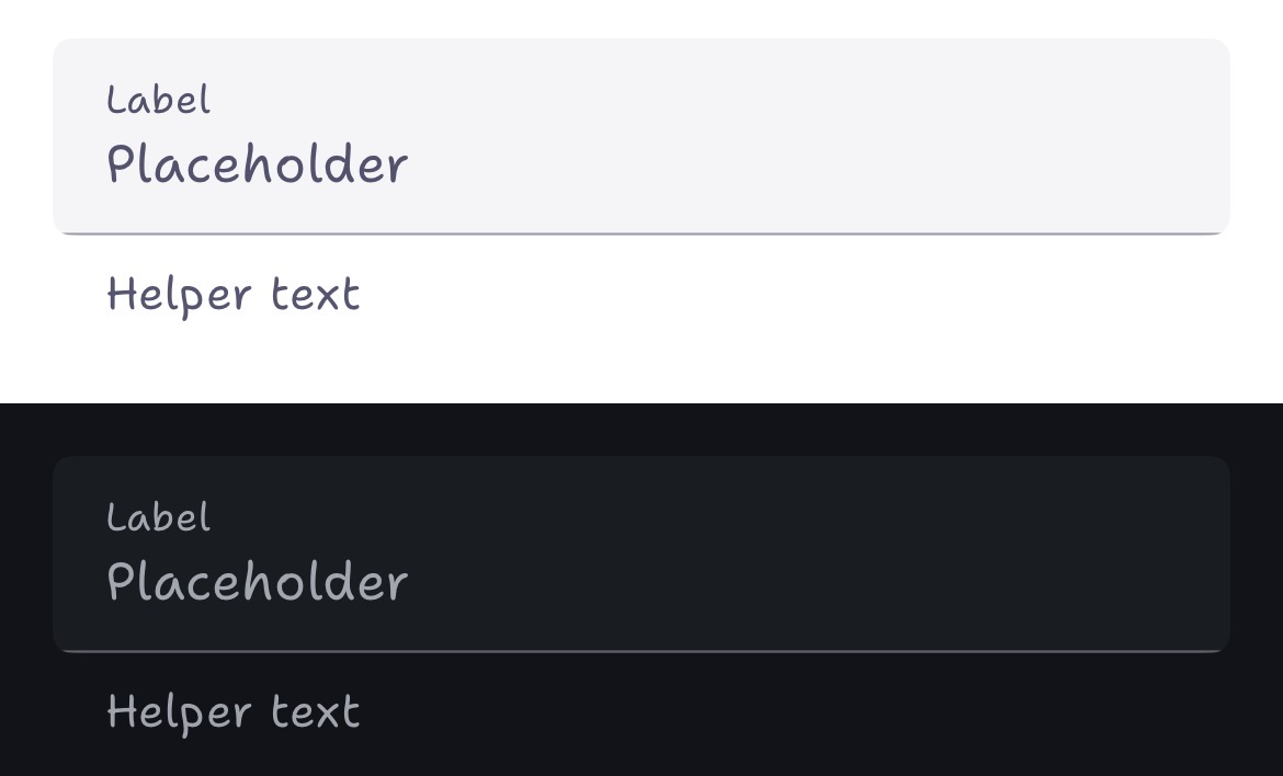 A text input component in light and dark modes with Wireframe theme